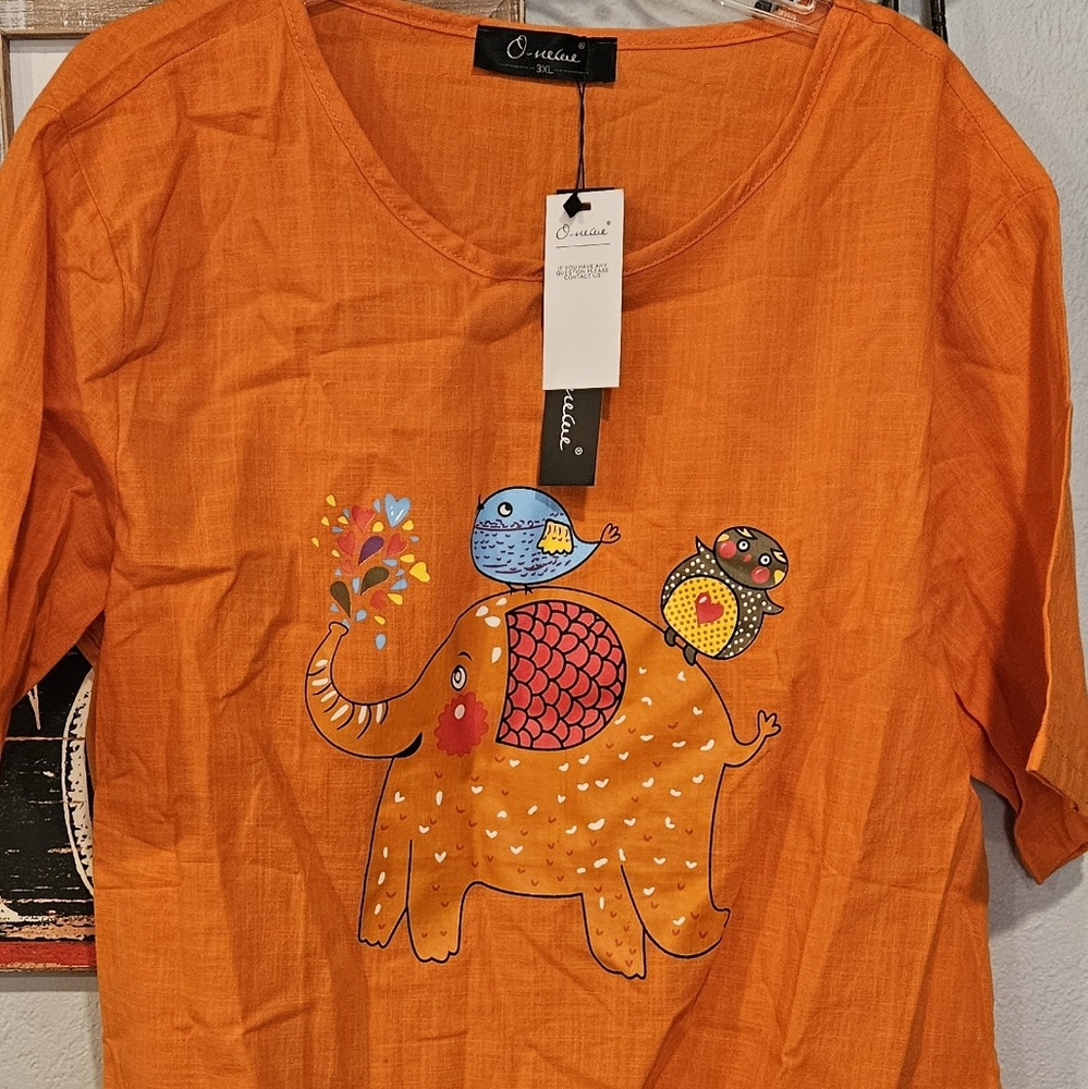 Orange Elephant Print Short Sleeve Tee